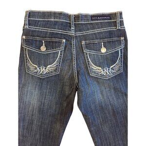 Rock & Republic Dark Wash Blue Bootcut Rhinestone Wings Jeans Size 6
